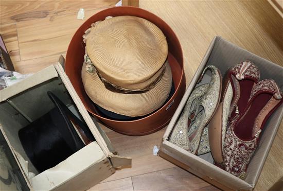 Four pairs of silver and gold coloured embroidered Turkish style slippers